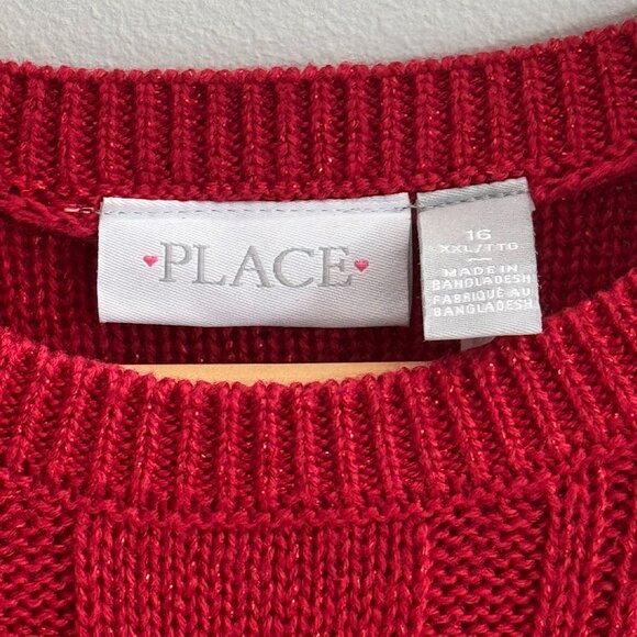 The Children’s Place Girls Cable Knit Ruffle Sweater Dress, Classic Red, XXL(16) - Picture 7 of 8